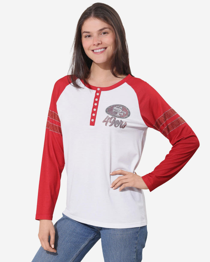 San Francisco 49ers Rhinestone Long Sleeve Henley FOCO S - FOCO.com