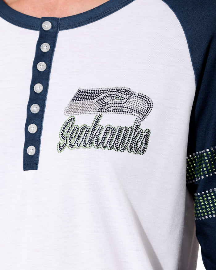 Seattle Seahawks Rhinestone Long Sleeve Henley FOCO S - FOCO.com