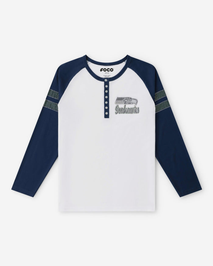 Seattle Seahawks Rhinestone Long Sleeve Henley FOCO S - FOCO.com