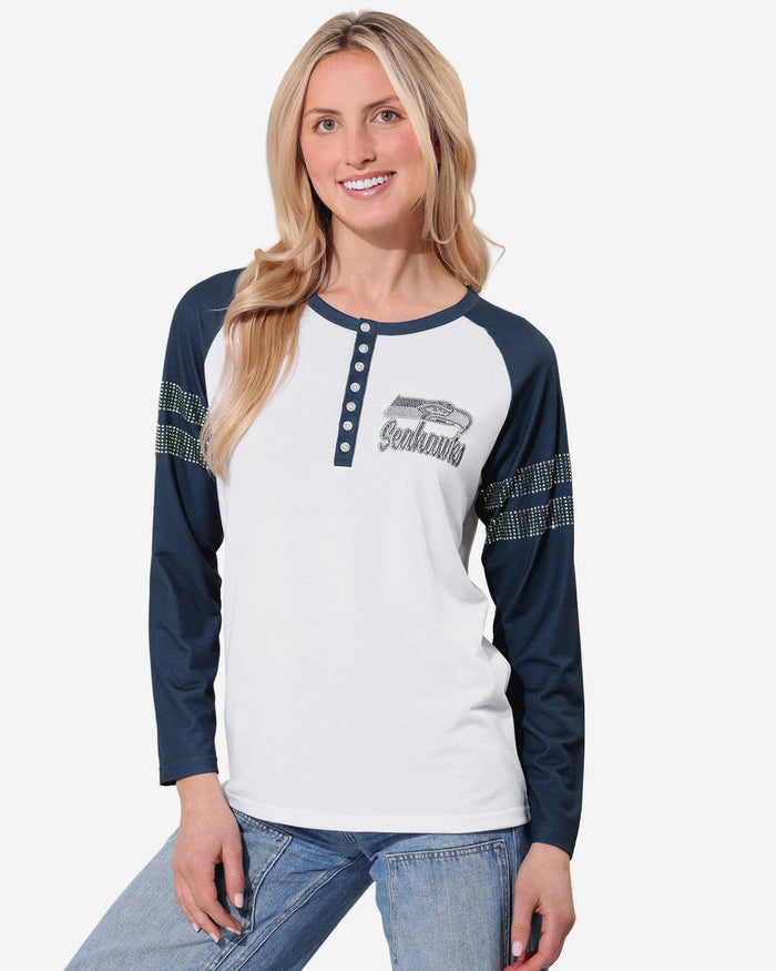 Seattle Seahawks Rhinestone Long Sleeve Henley FOCO S - FOCO.com