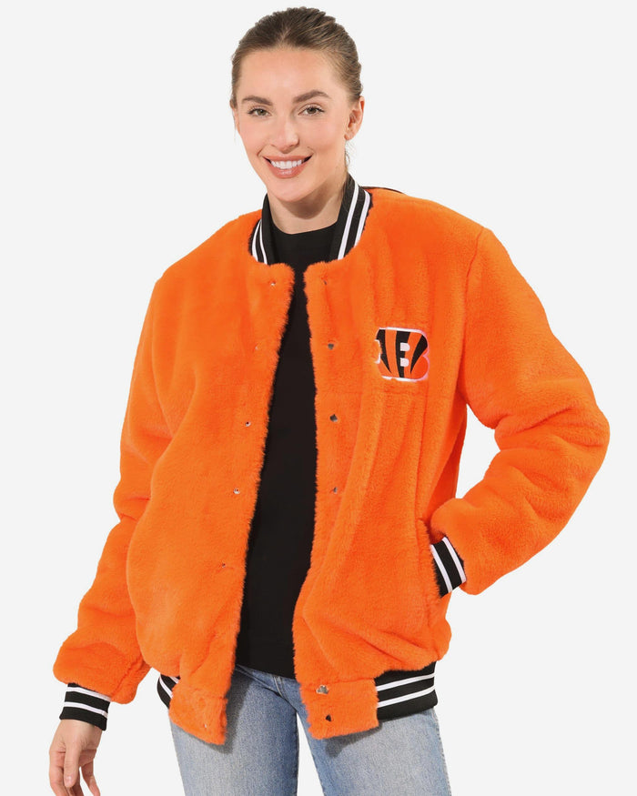 Cincinnati Bengals Womens Oversized Faux Fur Bomber Jacket FOCO S - FOCO.com