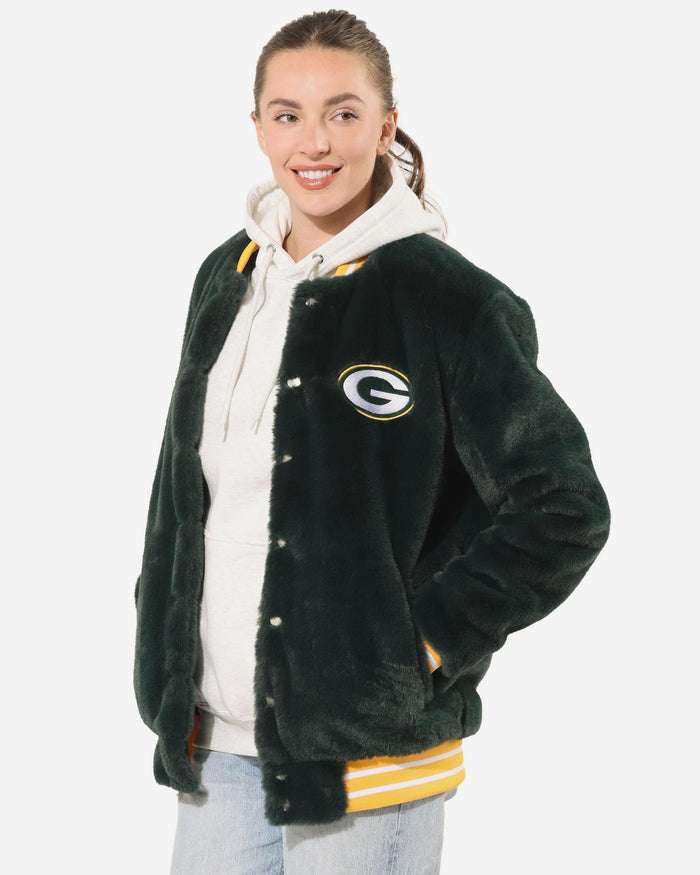 Green Bay Packers Womens Oversized Faux Fur Bomber Jacket FOCO S - FOCO.com