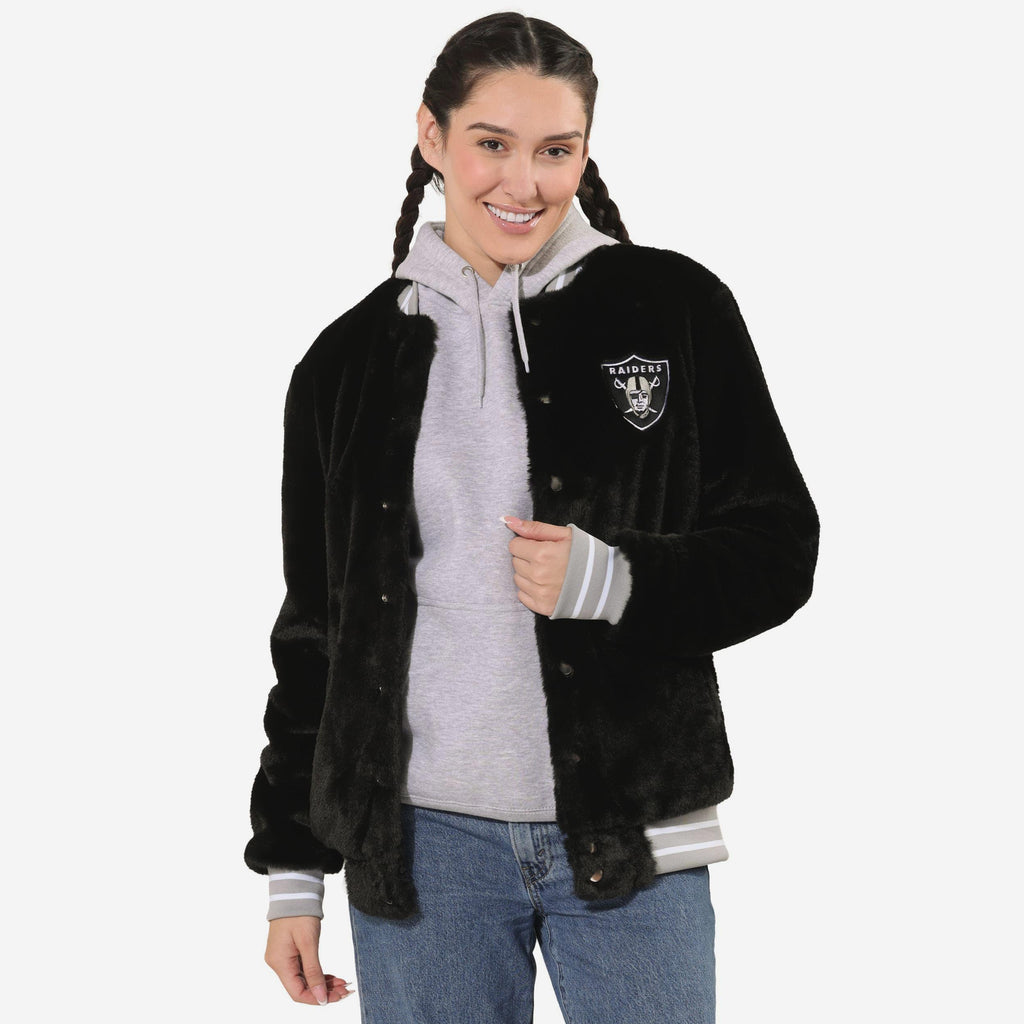 Las Vegas Raiders Womens Oversized Faux Fur Bomber Jacket FOCO S - FOCO.com