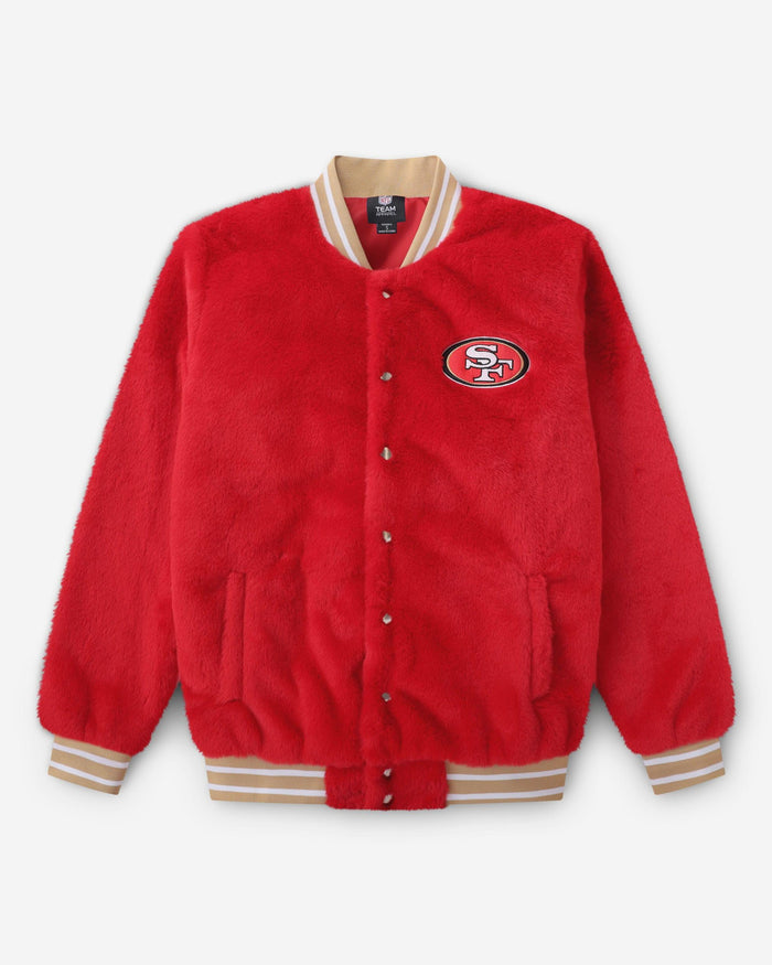 San Francisco 49ers Womens Oversized Faux Fur Bomber Jacket FOCO S - FOCO.com
