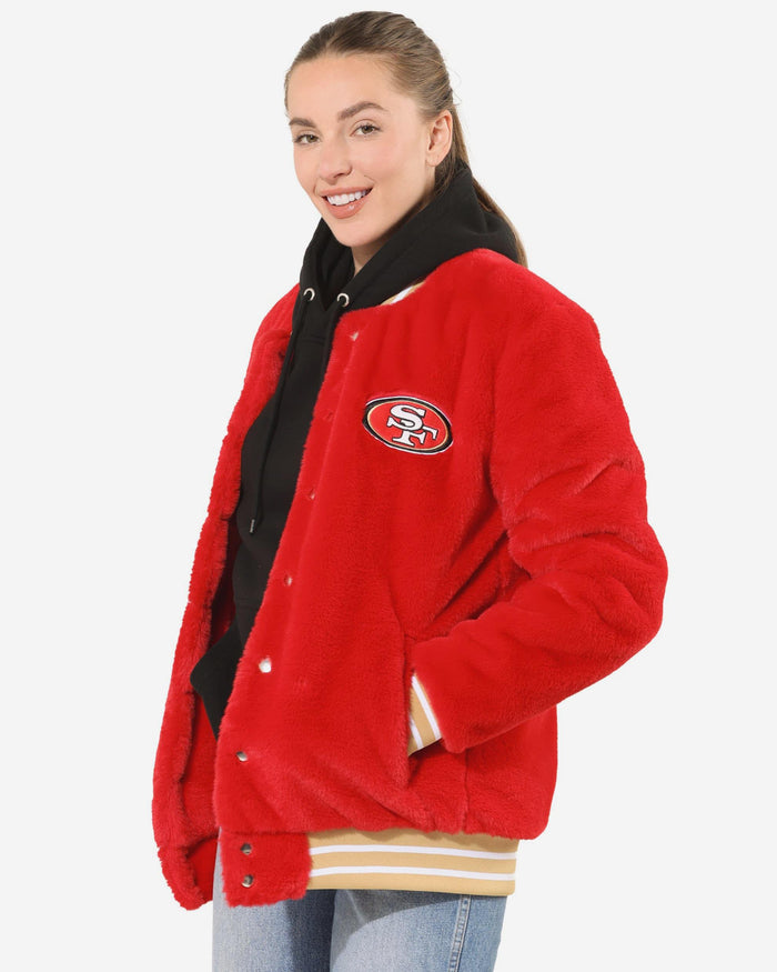San Francisco 49ers Womens Oversized Faux Fur Bomber Jacket FOCO S - FOCO.com
