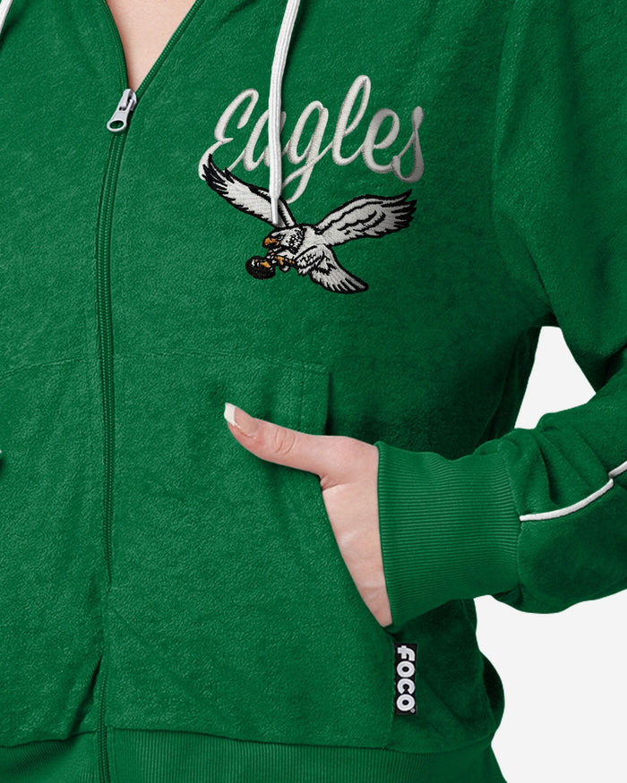 Philadelphia Eagles Kelly Green Womens Terry Knit Zip Up Top FOCO - FOCO.com