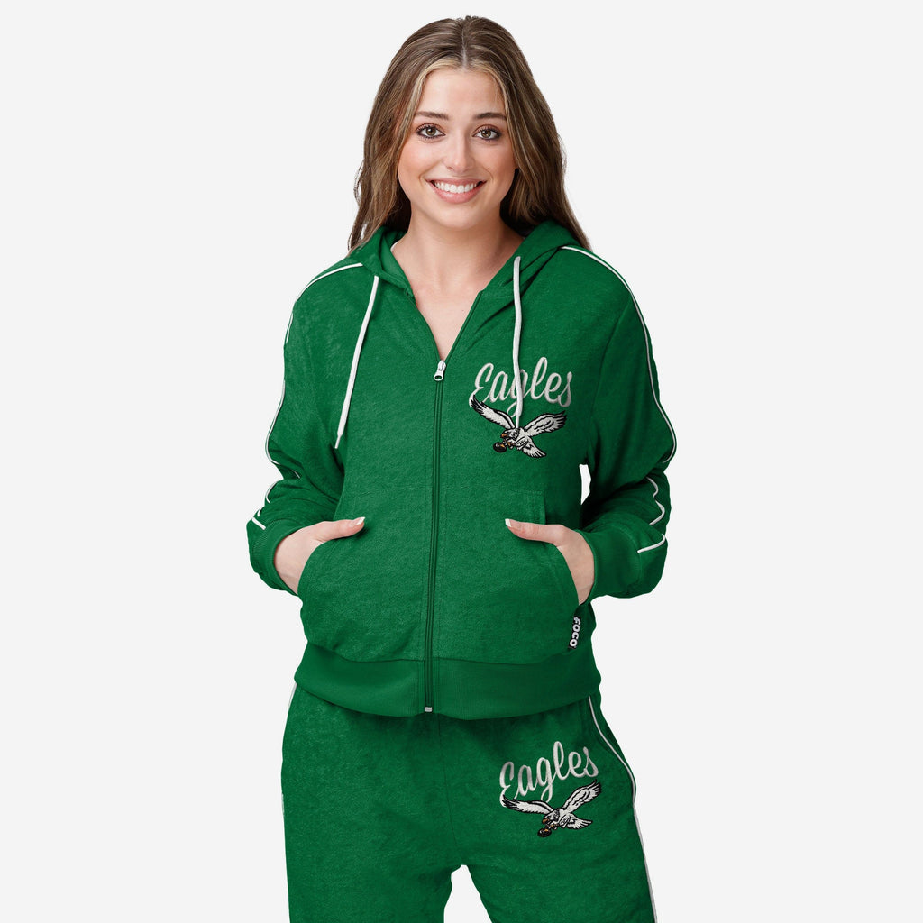 Philadelphia Eagles Kelly Green Womens Terry Knit Zip Up Top FOCO S - FOCO.com