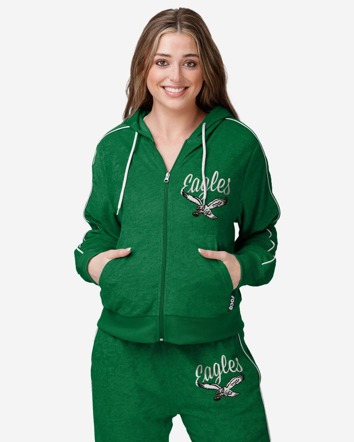 Philadelphia Eagles Kelly Green Womens Terry Knit Zip Up Top FOCO S - FOCO.com