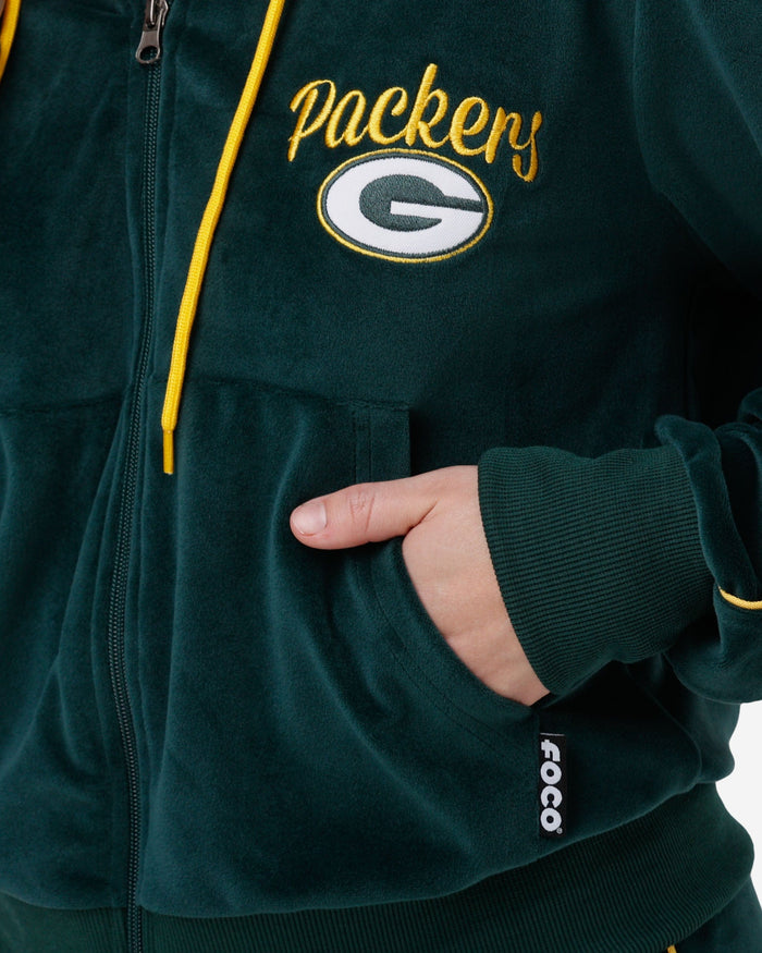 Green Bay Packers Womens Velour Zip Up Top FOCO - FOCO.com