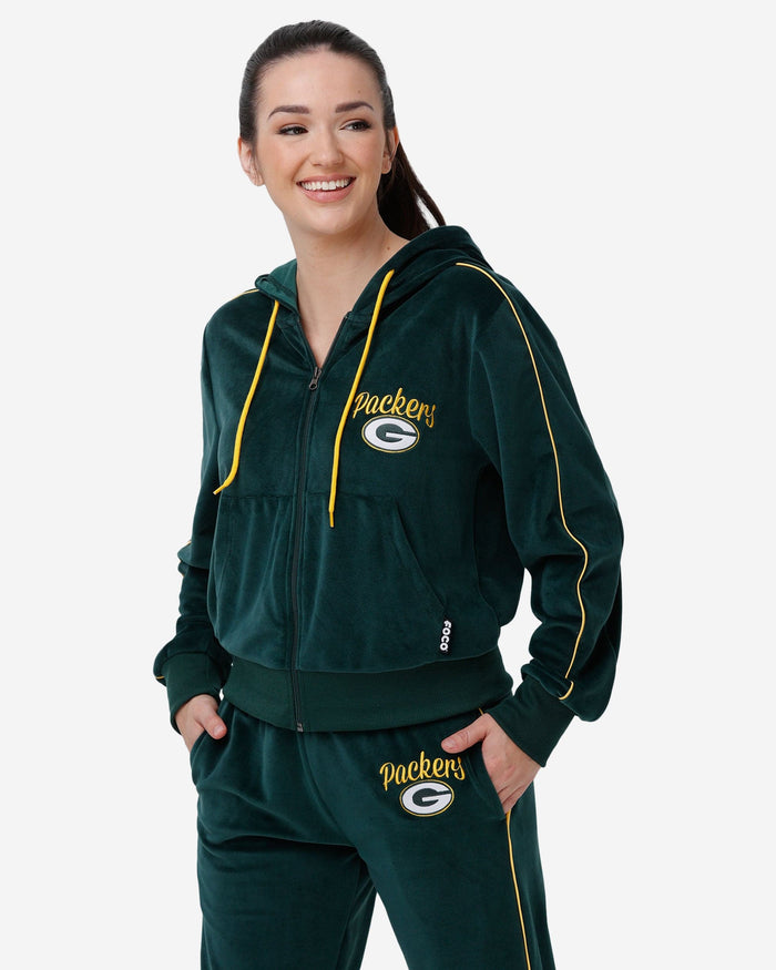 Green Bay Packers Womens Velour Zip Up Top FOCO S - FOCO.com