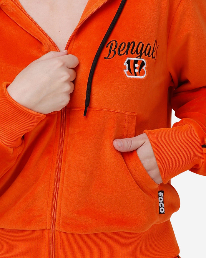 Cincinnati Bengals Womens Orange Velour Zip Up Top FOCO - FOCO.com