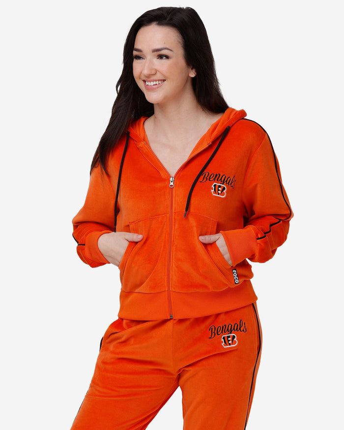 Cincinnati Bengals Womens Orange Velour Zip Up Top FOCO S - FOCO.com