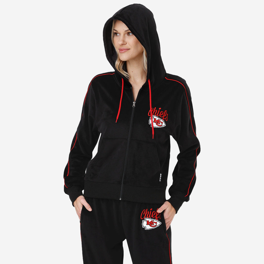 Kansas City Chiefs Womens Black Velour Zip Up Top FOCO S - FOCO.com