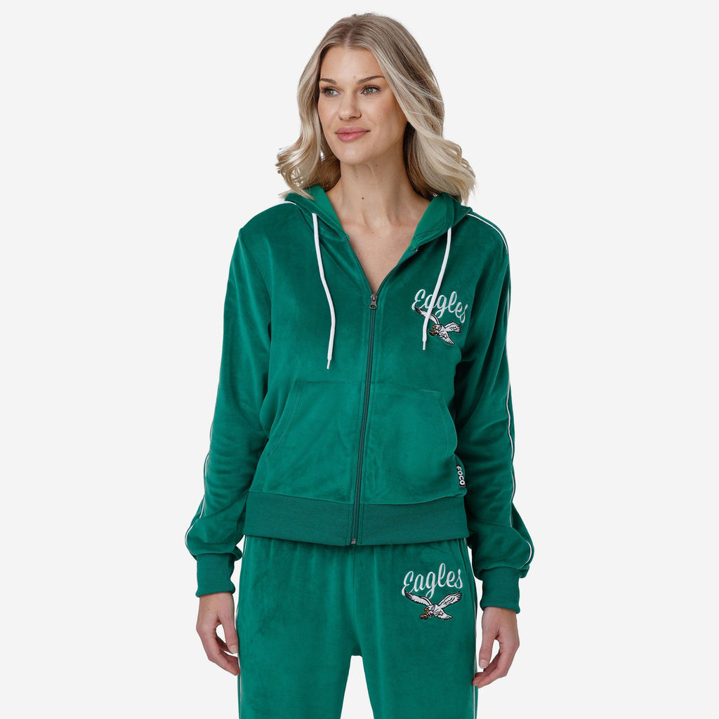 Philadelphia Eagles Womens Kelly Green Velour Zip Up Top FOCO S - FOCO.com