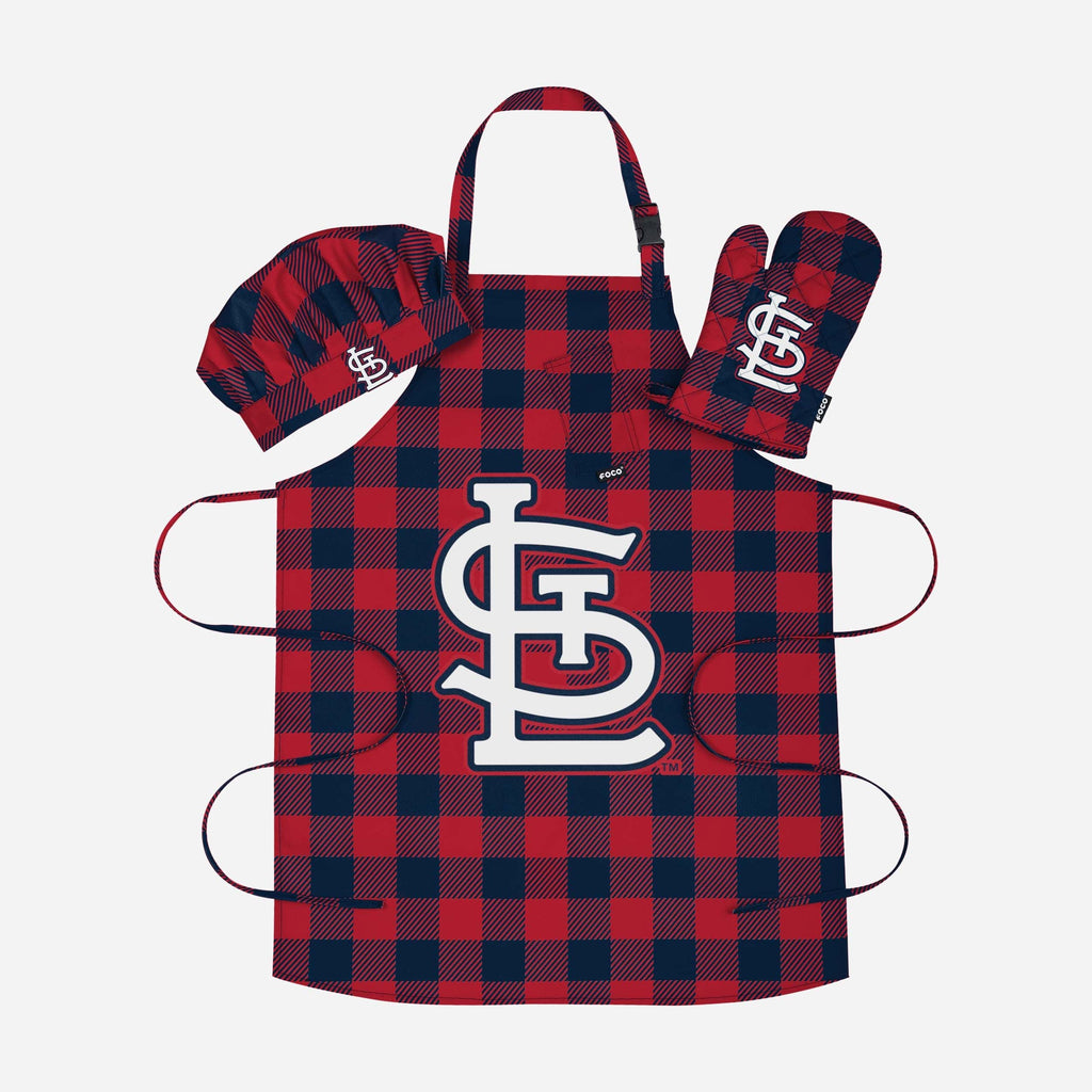 St Louis Cardinals Plaid Chef Set FOCO - FOCO.com