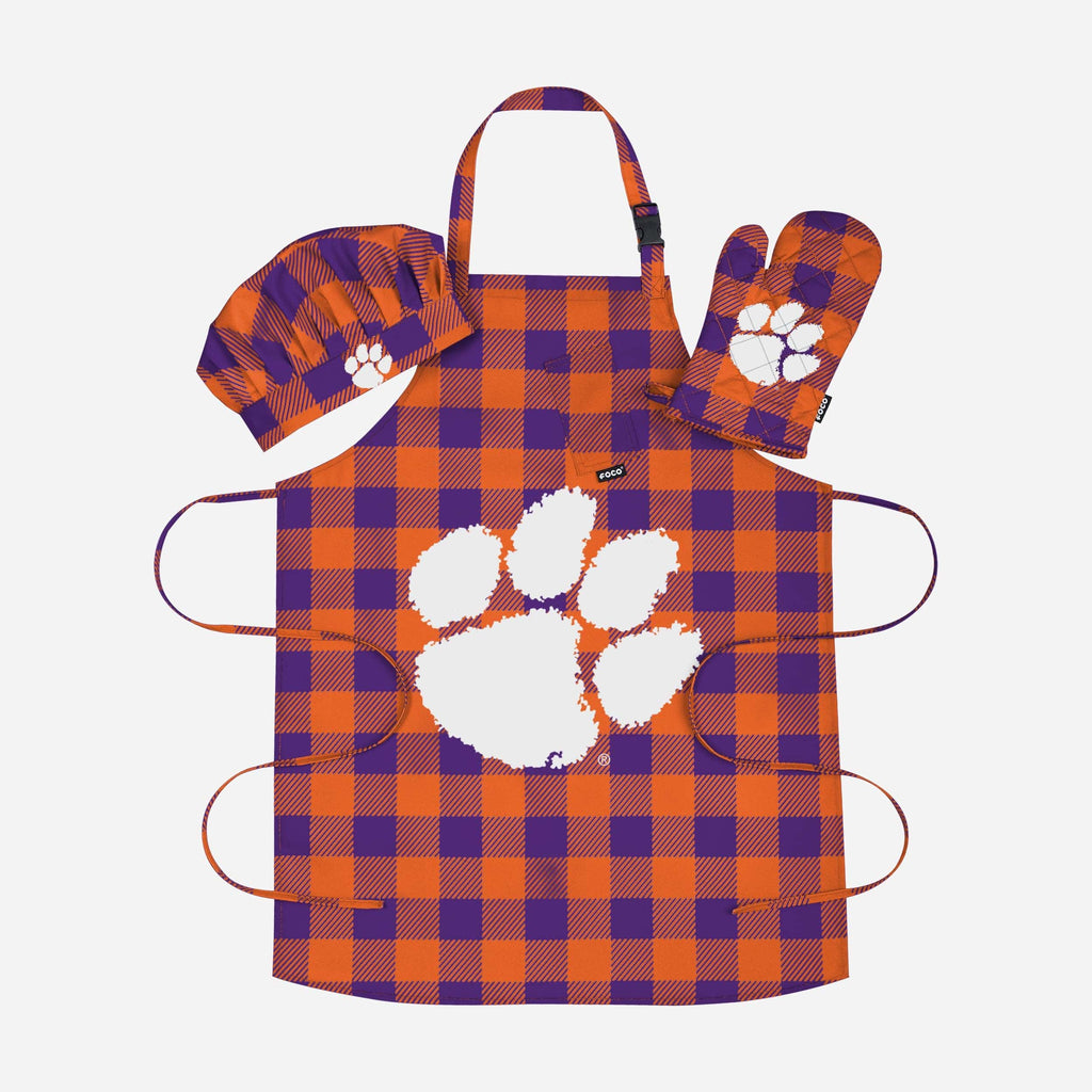 Clemson Tigers Plaid Chef Set FOCO - FOCO.com