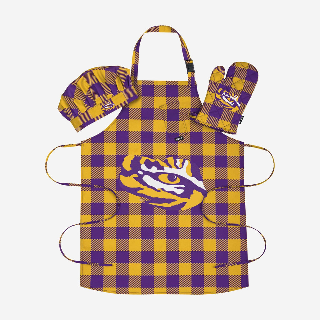 LSU Tigers Plaid Chef Set FOCO - FOCO.com