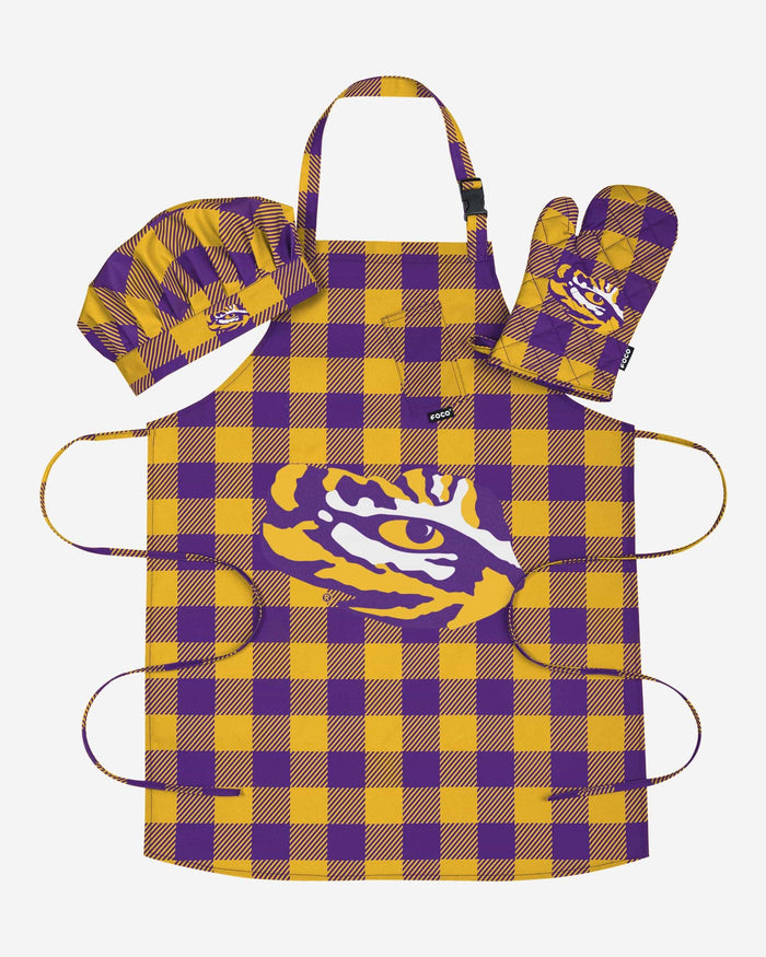 LSU Tigers Plaid Chef Set FOCO - FOCO.com