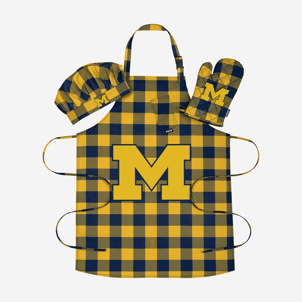 Michigan Wolverines Plaid Chef Set FOCO - FOCO.com