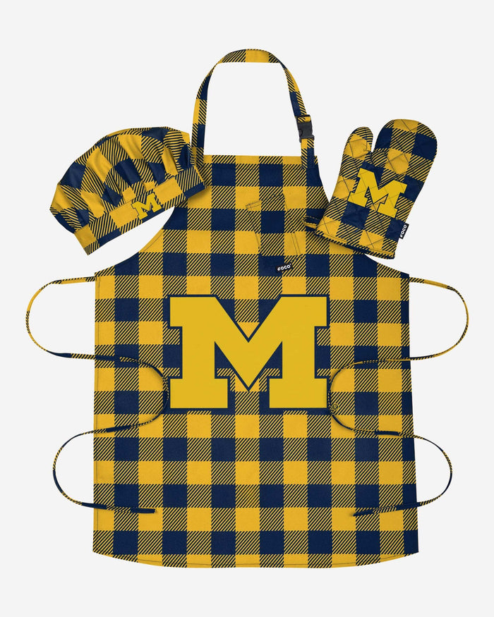 Michigan Wolverines Plaid Chef Set FOCO - FOCO.com