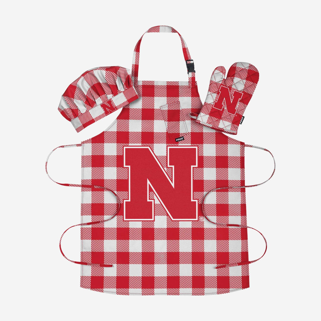 Nebraska Cornhuskers Plaid Chef Set FOCO - FOCO.com