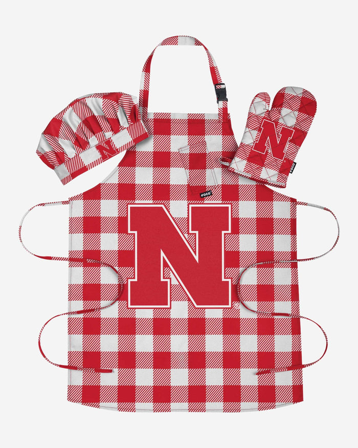 Nebraska Cornhuskers Plaid Chef Set FOCO - FOCO.com