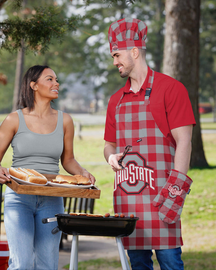 Ohio State Buckeyes Plaid Chef Set FOCO - FOCO.com