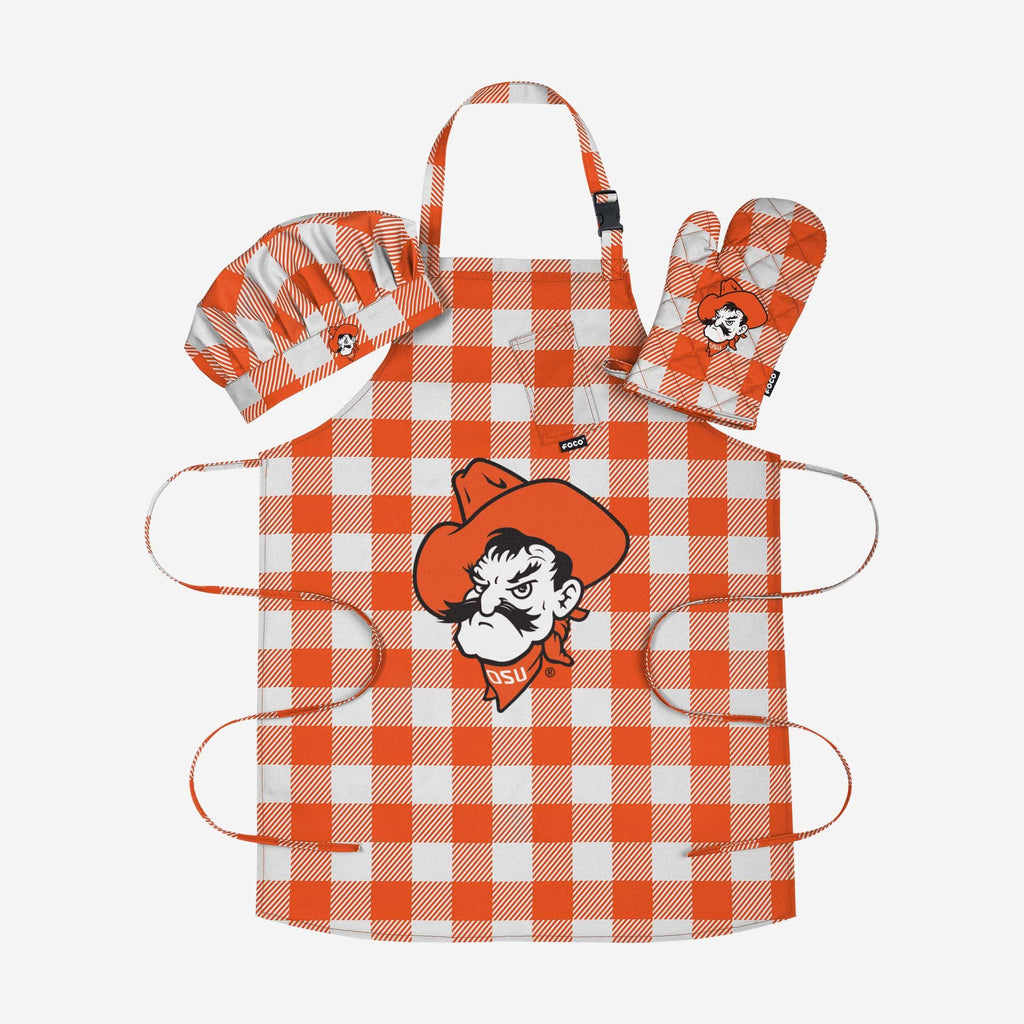 Oklahoma State Cowboys Plaid Chef Set FOCO - FOCO.com