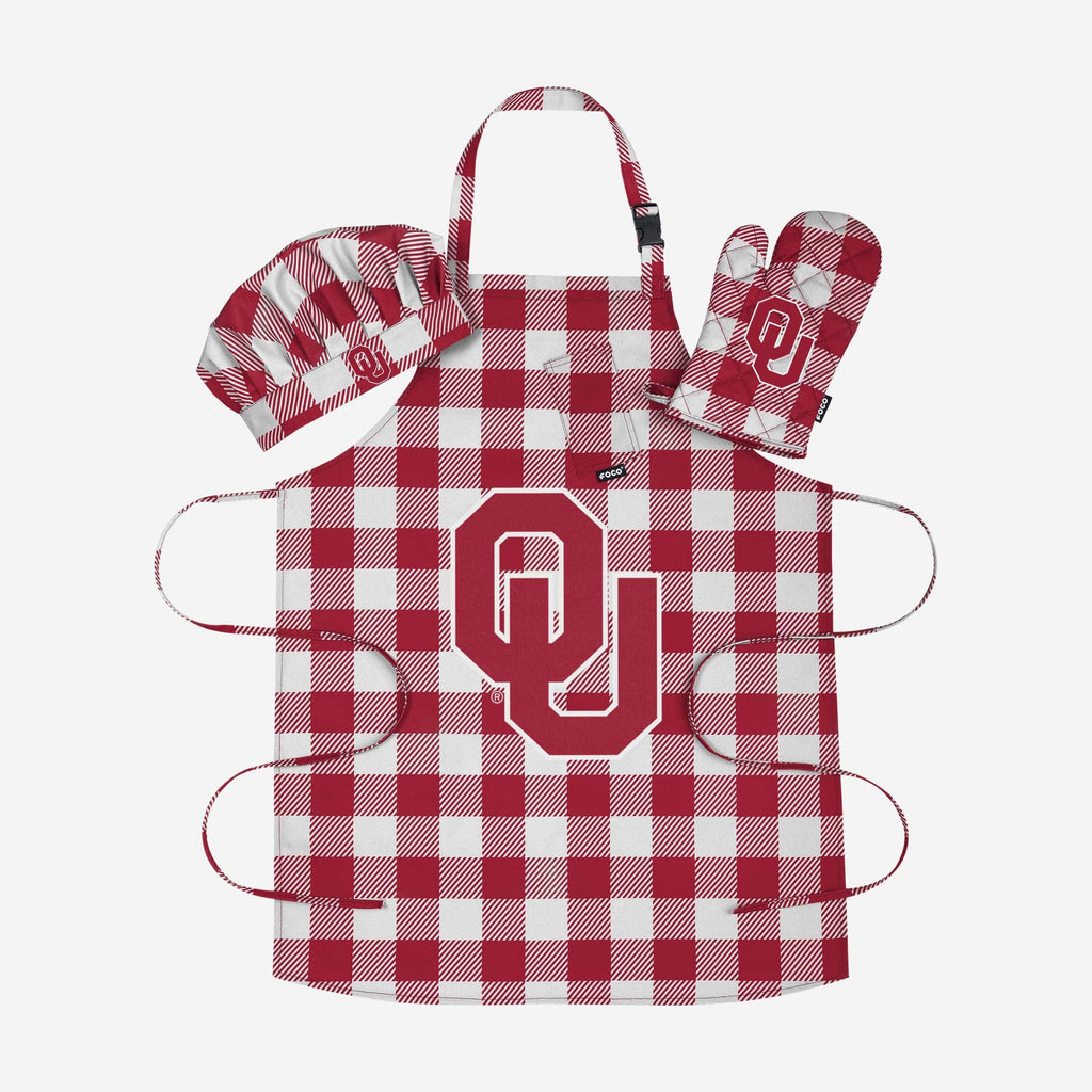 Oklahoma Sooners Plaid Chef Set FOCO - FOCO.com