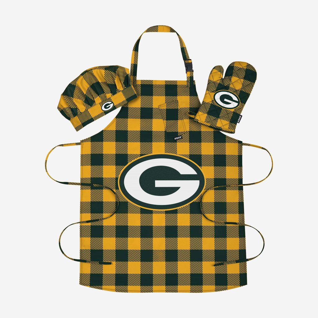 Green Bay Packers Plaid Chef Set FOCO - FOCO.com