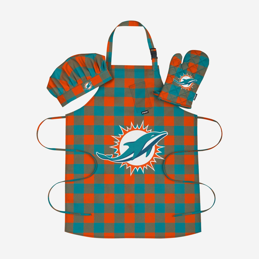 Miami Dolphins Plaid Chef Set FOCO - FOCO.com