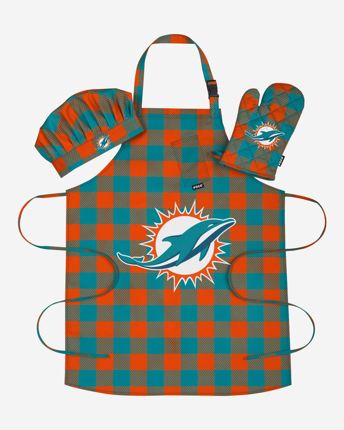 Miami Dolphins Plaid Chef Set FOCO - FOCO.com