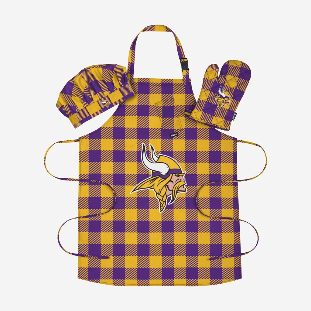 Minnesota Vikings Plaid Chef Set FOCO - FOCO.com