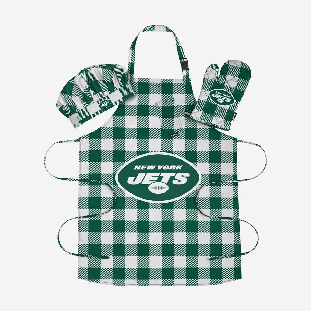 New York Jets Plaid Chef Set FOCO - FOCO.com