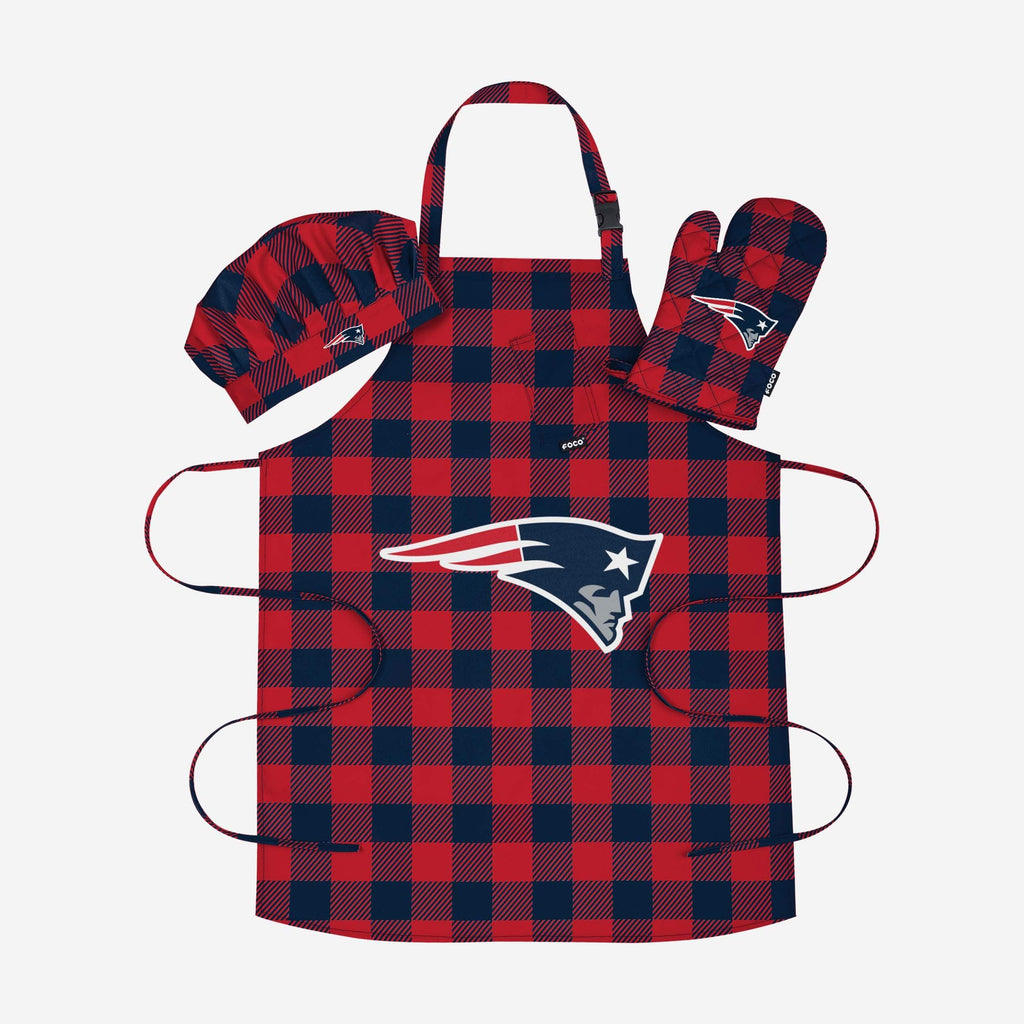 New England Patriots Plaid Chef Set FOCO - FOCO.com