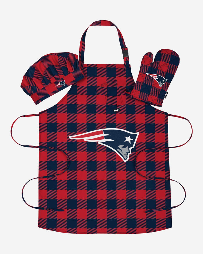 New England Patriots Plaid Chef Set FOCO - FOCO.com