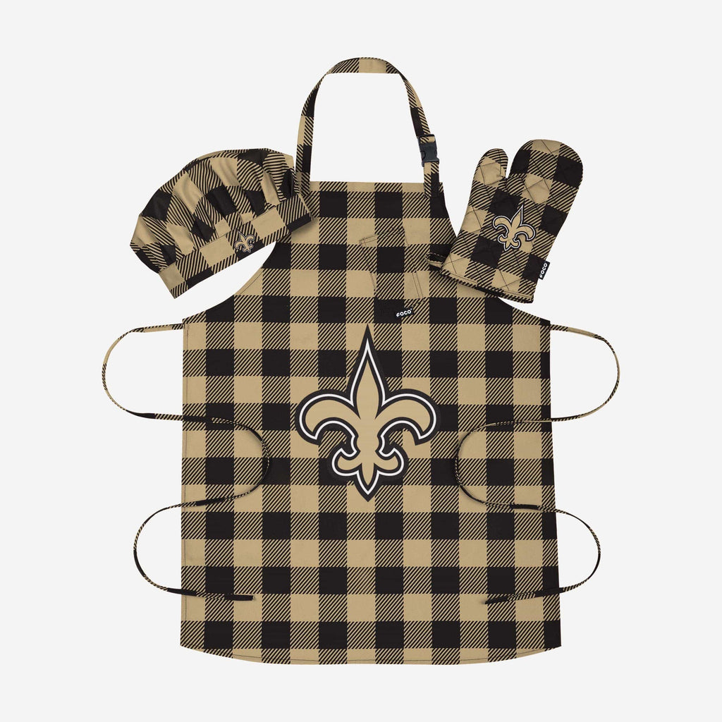 New Orleans Saints Plaid Chef Set FOCO - FOCO.com