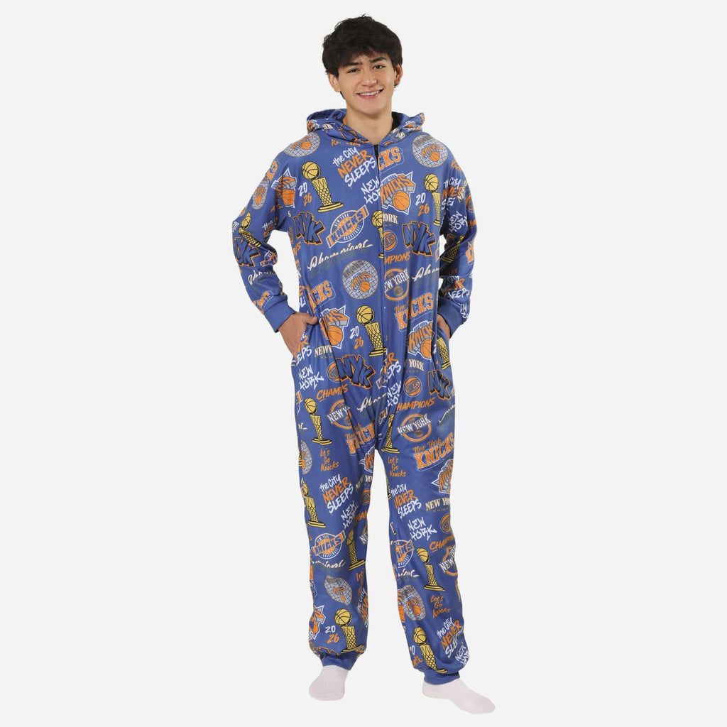 New York Knicks 2026 NBA Champions Banner Ugly Pattern One Piece Pajamas FOCO S - FOCO.com