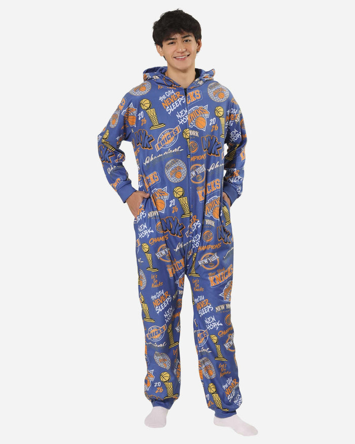 New York Knicks 2026 NBA Champions Banner Ugly Pattern One Piece Pajamas FOCO S - FOCO.com