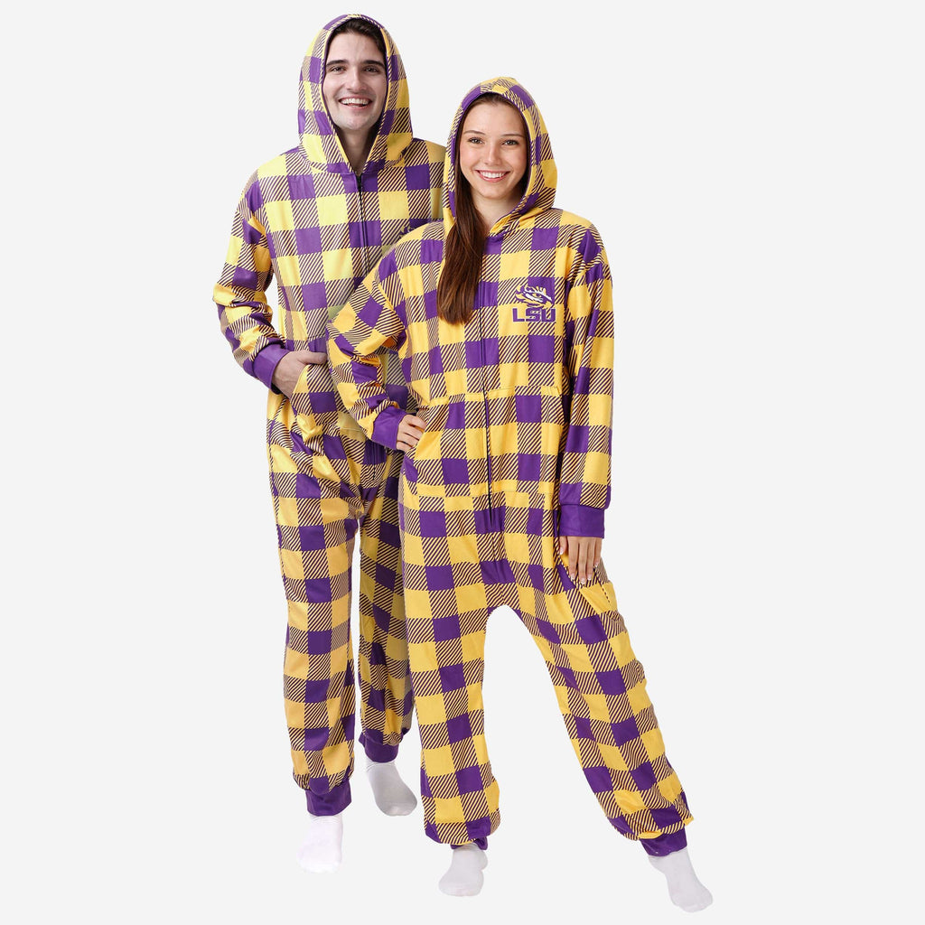 LSU Tigers Plaid One Piece Pajamas FOCO S - FOCO.com