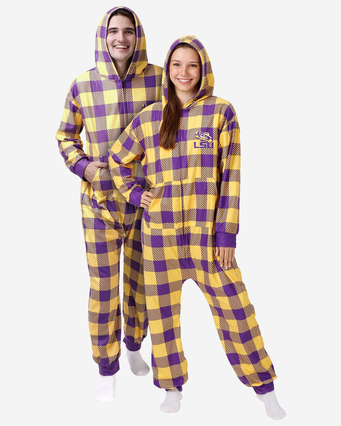 LSU Tigers Plaid One Piece Pajamas FOCO S - FOCO.com