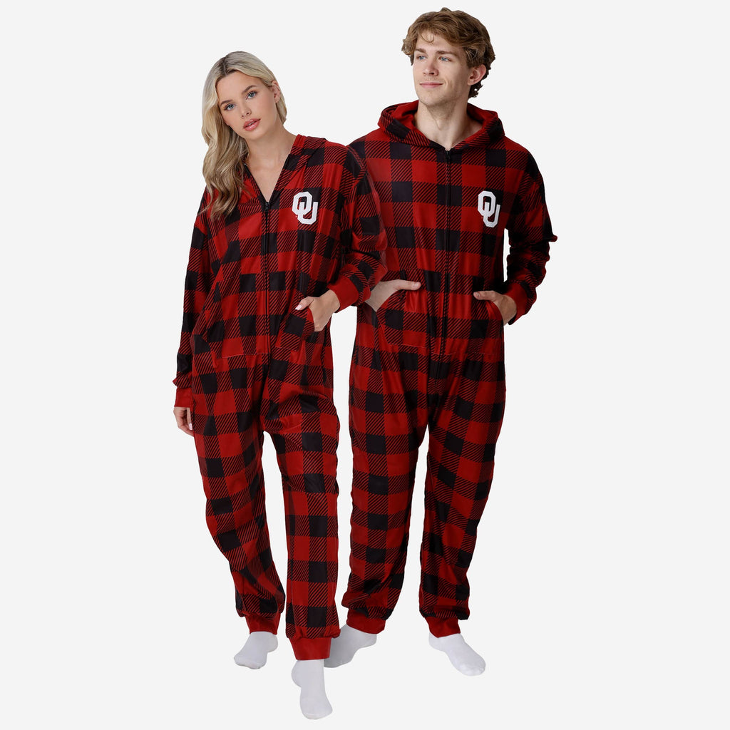 Oklahoma Sooners Plaid One Piece Pajamas FOCO S - FOCO.com