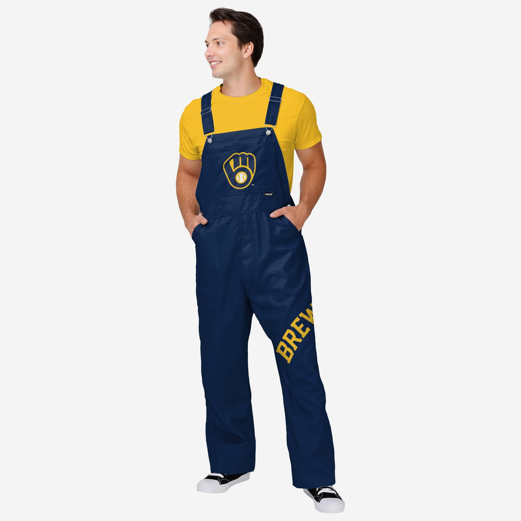 Milwaukee Brewers Mens Big Logo Bib Overalls FOCO S - FOCO.com