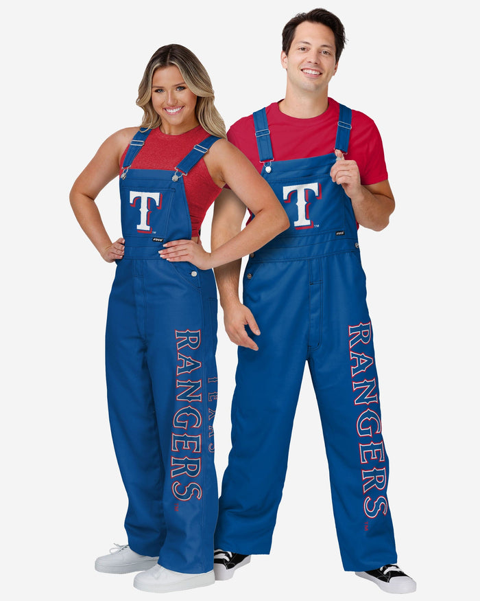 Texas Rangers Mens Big Logo Bib Overalls FOCO - FOCO.com