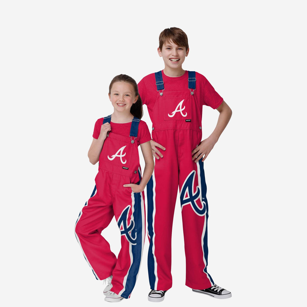 Atlanta Braves Youth Team Stripe Bib Overalls FOCO 8 (S) - FOCO.com