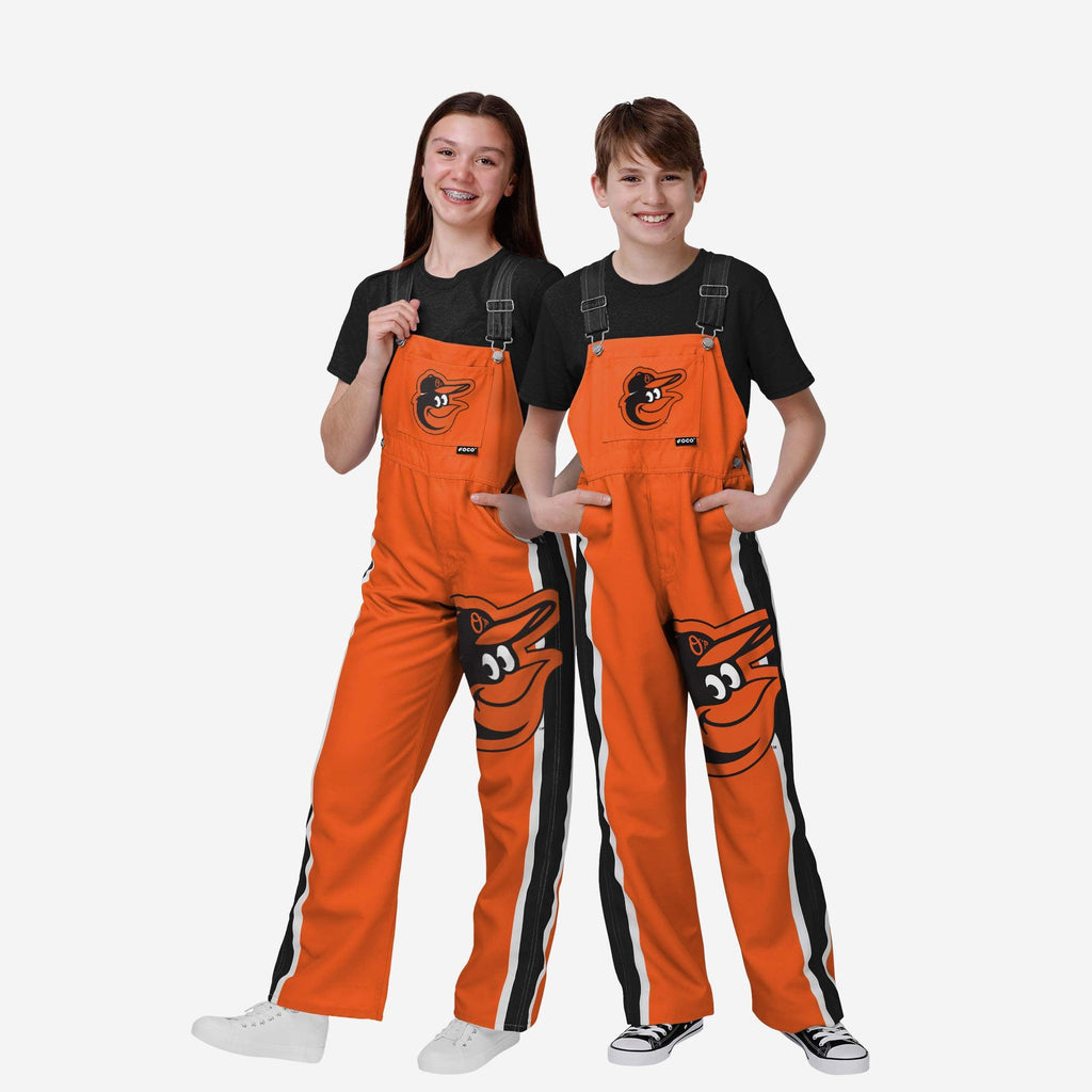 Baltimore Orioles Youth Team Stripe Bib Overalls FOCO 8 (S) - FOCO.com