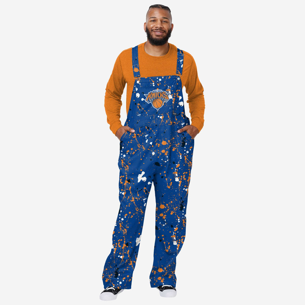 New York Knicks Mens Paint Splatter Bib Overalls FOCO S - FOCO.com