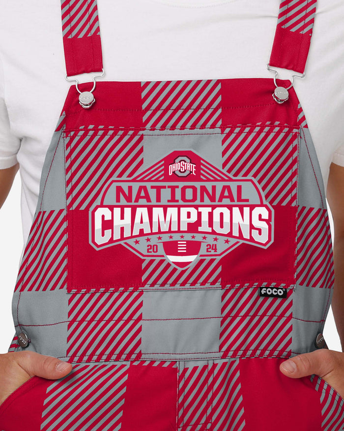 Ohio State Buckeyes 2024 Football National Champions Red Plaid Bib Overalls FOCO - FOCO.com