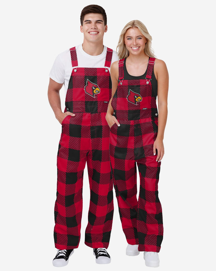 Louisville Cardinals Mens Plaid Bib Overalls FOCO - FOCO.com