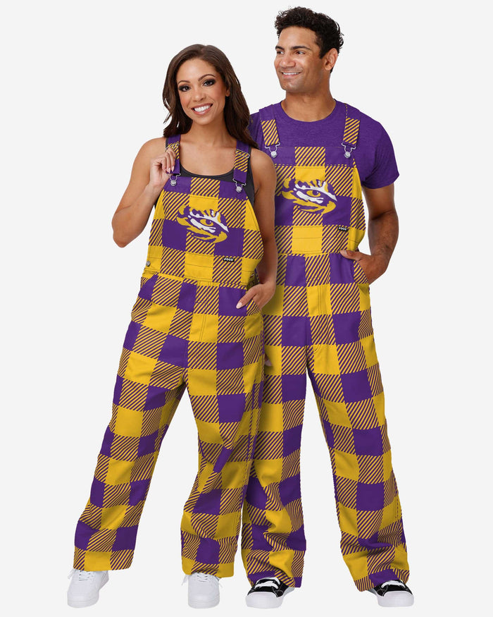 LSU Tigers Mens Plaid Bib Overalls FOCO - FOCO.com